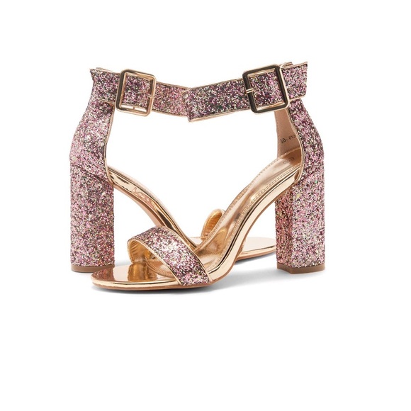 gold glitter chunky heels